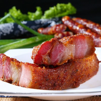 云南农家干制麻辣腊肉猪后腿肉厂家供应麻辣味腊肉袋装后腿腊肉图2