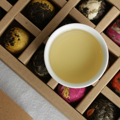 批发普洱茶 玫瑰茉莉花普洱生茶龙珠 乔木沱茶 花球6味礼盒装图3