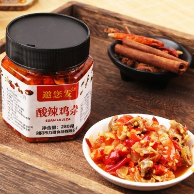 酸辣鸡杂 280克香辣味鸡胗鸡杂即食开胃瓶装下饭菜厂家批发图2