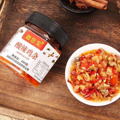 酸辣鸡杂 280克香辣味鸡胗鸡杂即食开胃瓶装下饭菜厂家批发图3