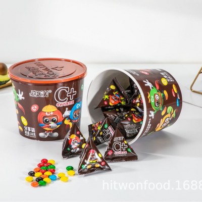 喜源食品嘉乐芙脆皮彩色纽扣型巧克力豆三角包牛奶巧克力桶装年货图3
