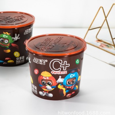 喜源食品嘉乐芙脆皮彩色纽扣型巧克力豆三角包牛奶巧克力桶装年货图5