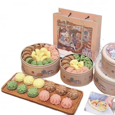 蛇年小花曲奇饼干手工黄油饼干四色多味曲奇新年铁盒年货礼盒糕点图3