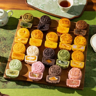 港式流心月饼桃山皮月饼流心奶黄月饼中式糕点中秋送礼厂家批发图2
