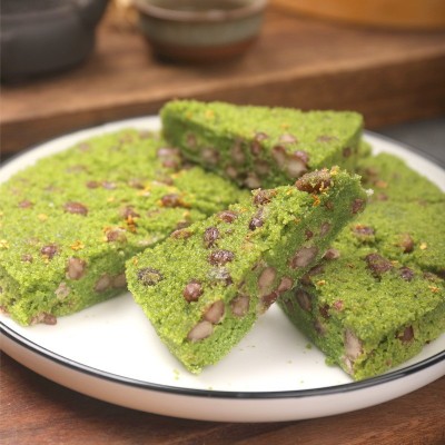 麦青红豆糕早餐速冻半成品糯米松糕下午茶点心发糕广式软糕350g装图3